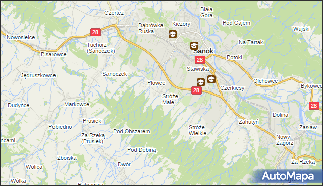 mapa Stróże Małe, Stróże Małe na mapie Targeo