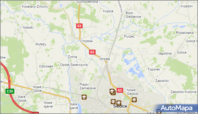 mapa Strzała gmina Siedlce, Strzała gmina Siedlce na mapie Targeo