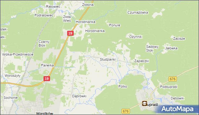 mapa Studzianki gmina Wasilków, Studzianki gmina Wasilków na mapie Targeo