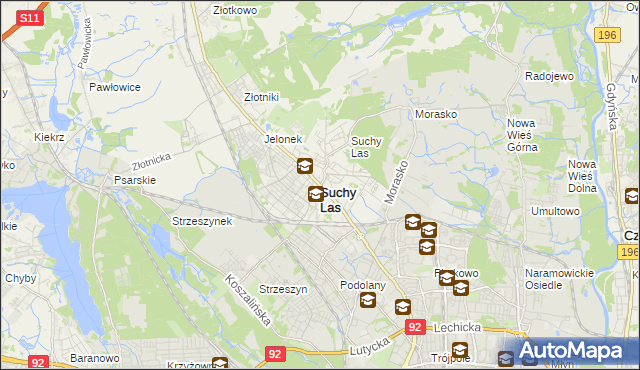 mapa Suchy Las powiat poznański, Suchy Las powiat poznański na mapie Targeo