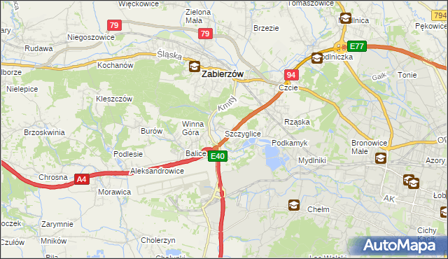 mapa Szczyglice gmina Zabierzów, Szczyglice gmina Zabierzów na mapie Targeo