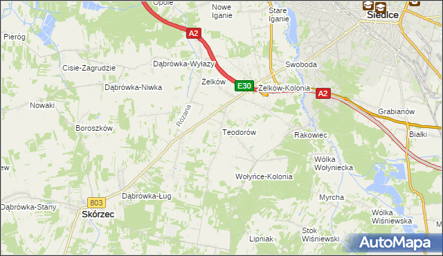 mapa Teodorów gmina Skórzec, Teodorów gmina Skórzec na mapie Targeo