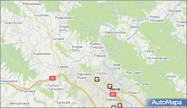 mapa Trepcza, Trepcza na mapie Targeo