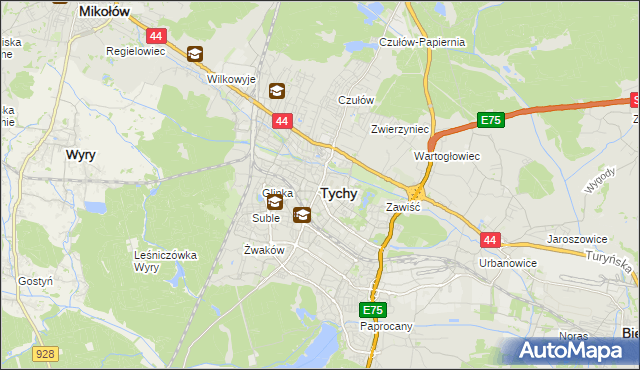 mapa Tychów, Tychy na mapie Targeo