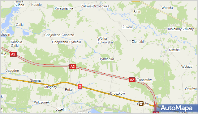 mapa Tymianka gmina Kotuń, Tymianka gmina Kotuń na mapie Targeo