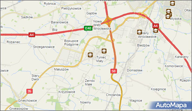 mapa Tyniec Mały, Tyniec Mały na mapie Targeo