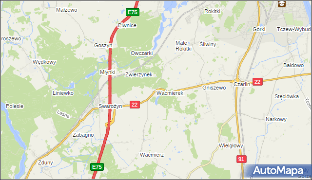 mapa Waćmierek, Waćmierek na mapie Targeo