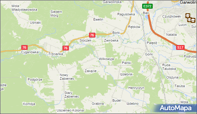 mapa Wilkowyja gmina Garwolin, Wilkowyja gmina Garwolin na mapie Targeo