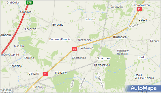 mapa Witkowice gmina Kłomnice, Witkowice gmina Kłomnice na mapie Targeo