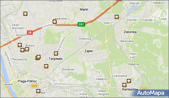 mapa Ząbki powiat wołomiński, Ząbki powiat wołomiński na mapie Targeo
