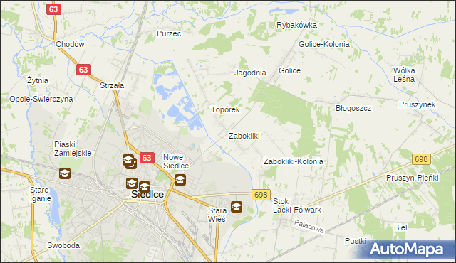 mapa Żabokliki gmina Siedlce, Żabokliki gmina Siedlce na mapie Targeo