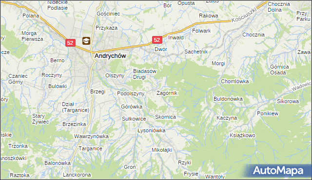 mapa Zagórnik gmina Andrychów, Zagórnik gmina Andrychów na mapie Targeo