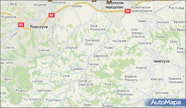 mapa Zagorzyce gmina Sędziszów Małopolski, Zagorzyce gmina Sędziszów Małopolski na mapie Targeo