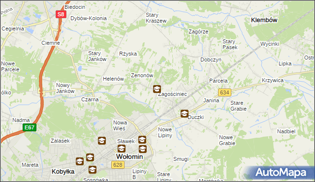 mapa Zagościniec gmina Wołomin, Zagościniec gmina Wołomin na mapie Targeo