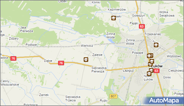 mapa Zalesie gmina Łuków, Zalesie gmina Łuków na mapie Targeo