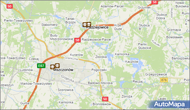 mapa Zboiska gmina Radziejowice, Zboiska gmina Radziejowice na mapie Targeo