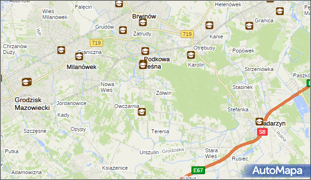 mapa Żółwin gmina Brwinów, Żółwin gmina Brwinów na mapie Targeo