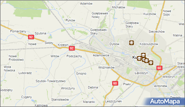 mapa Adamowice gmina Kutno, Adamowice gmina Kutno na mapie Targeo
