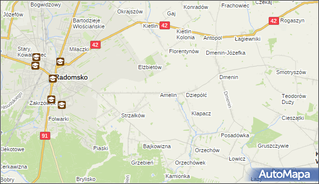 mapa Amelin gmina Radomsko, Amelin gmina Radomsko na mapie Targeo