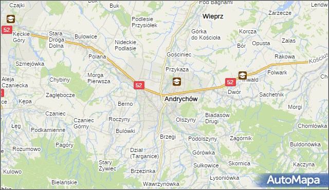 mapa Andrychów, Andrychów na mapie Targeo