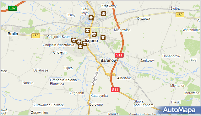 mapa Baranów powiat kępiński, Baranów powiat kępiński na mapie Targeo