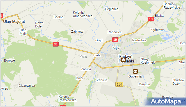 mapa Biała gmina Radzyń Podlaski, Biała gmina Radzyń Podlaski na mapie Targeo