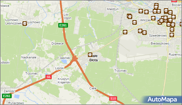 mapa Białe Błota powiat bydgoski, Białe Błota powiat bydgoski na mapie Targeo