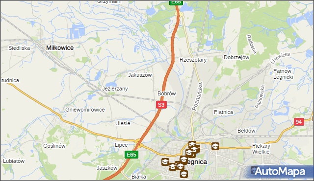 mapa Bobrów gmina Miłkowice, Bobrów gmina Miłkowice na mapie Targeo