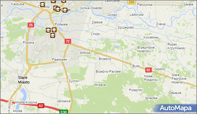 mapa Brzeźno gmina Krzymów, Brzeźno gmina Krzymów na mapie Targeo