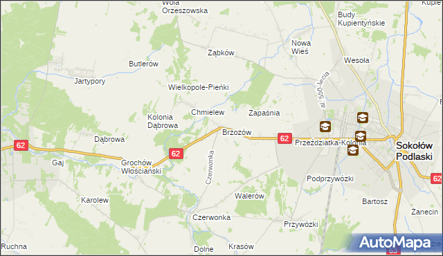 mapa Brzozów gmina Sokołów Podlaski, Brzozów gmina Sokołów Podlaski na mapie Targeo