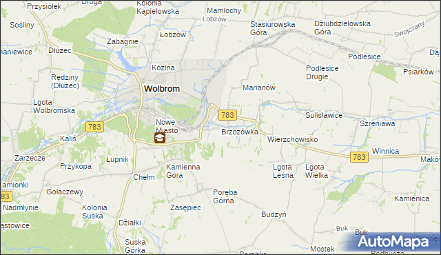 mapa Brzozówka gmina Wolbrom, Brzozówka gmina Wolbrom na mapie Targeo