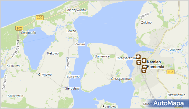 mapa Buniewice, Buniewice na mapie Targeo