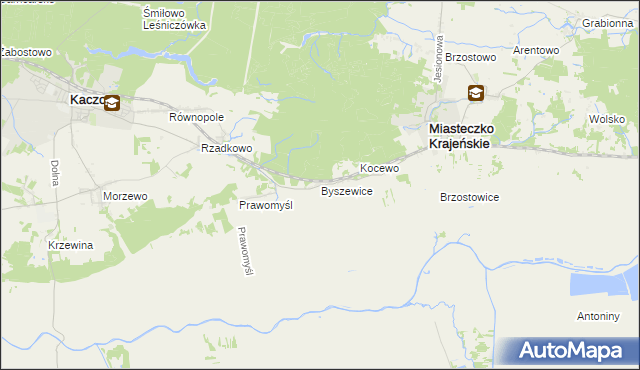 mapa Byszewice gmina Kaczory, Byszewice gmina Kaczory na mapie Targeo