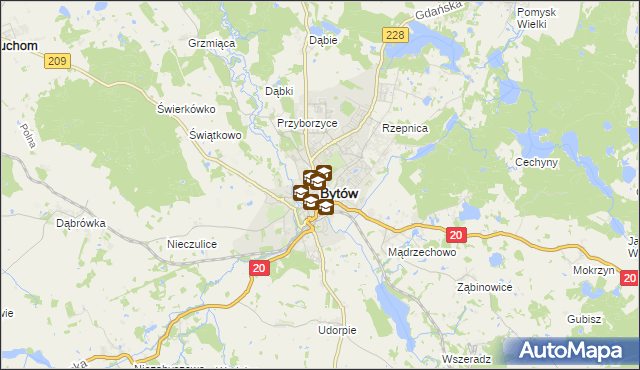 mapa Bytów, Bytów na mapie Targeo