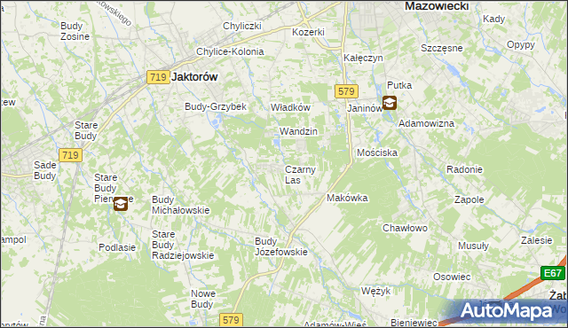 mapa Czarny Las gmina Grodzisk Mazowiecki, Czarny Las gmina Grodzisk Mazowiecki na mapie Targeo