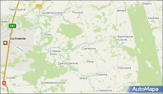 mapa Czerwonka gmina Suchowola, Czerwonka gmina Suchowola na mapie Targeo