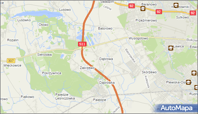 mapa Dąbrowa gmina Dopiewo, Dąbrowa gmina Dopiewo na mapie Targeo
