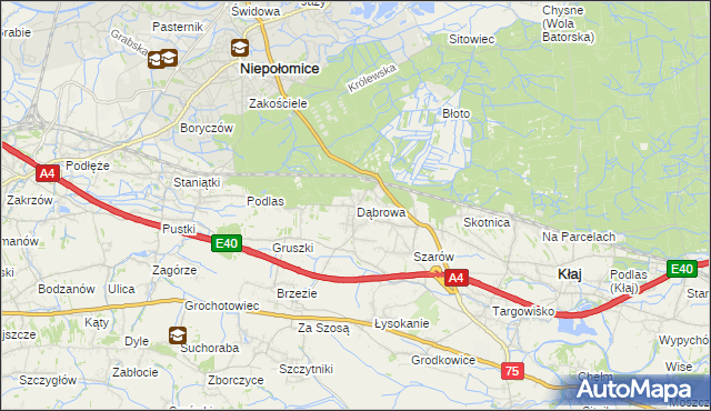 mapa Dąbrowa gmina Kłaj, Dąbrowa gmina Kłaj na mapie Targeo