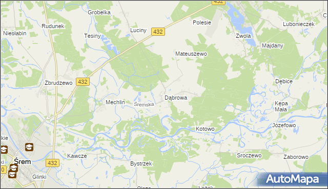 mapa Dąbrowa gmina Śrem, Dąbrowa gmina Śrem na mapie Targeo