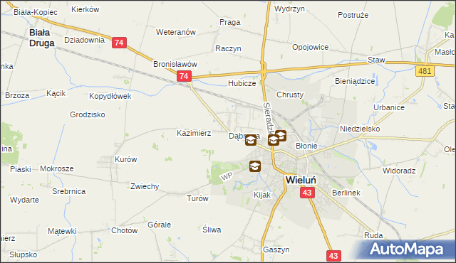 mapa Dąbrowa gmina Wieluń, Dąbrowa gmina Wieluń na mapie Targeo