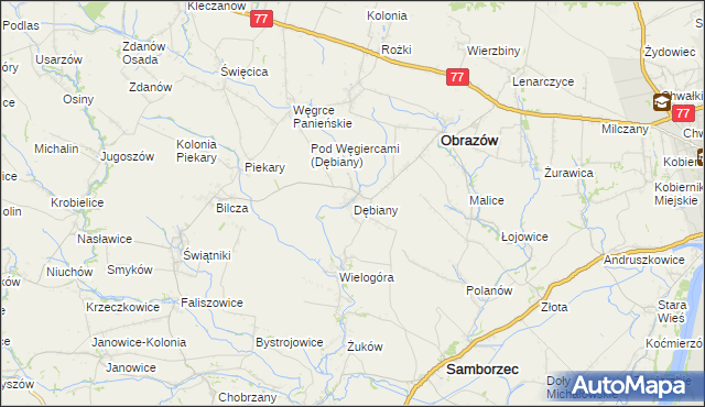 mapa Dębiany gmina Obrazów, Dębiany gmina Obrazów na mapie Targeo