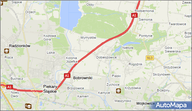 mapa Dobieszowice gmina Bobrowniki, Dobieszowice gmina Bobrowniki na mapie Targeo