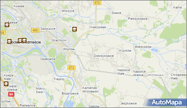 mapa Dobrzykowice, Dobrzykowice na mapie Targeo