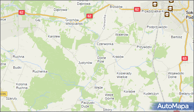 mapa Dolne Pole gmina Sokołów Podlaski, Dolne Pole gmina Sokołów Podlaski na mapie Targeo