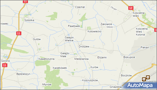 mapa Droszew, Droszew na mapie Targeo