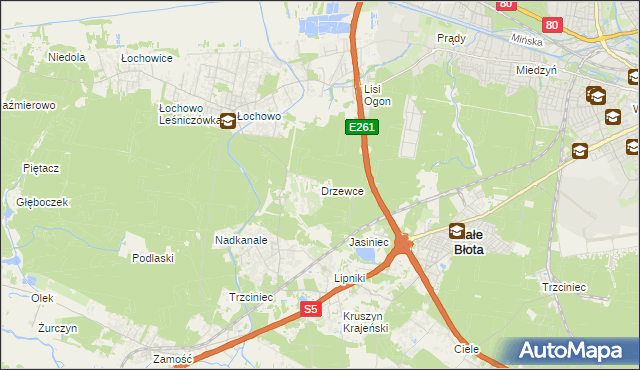 mapa Drzewce gmina Białe Błota, Drzewce gmina Białe Błota na mapie Targeo