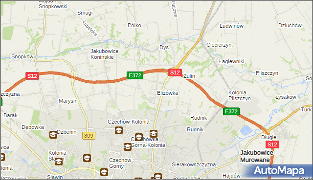 mapa Elizówka gmina Niemce, Elizówka gmina Niemce na mapie Targeo