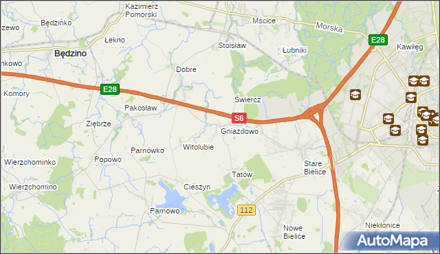 mapa Gniazdowo gmina Biesiekierz, Gniazdowo gmina Biesiekierz na mapie Targeo