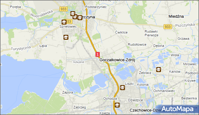 mapa Goczałkowice-Zdrój, Goczałkowice-Zdrój na mapie Targeo