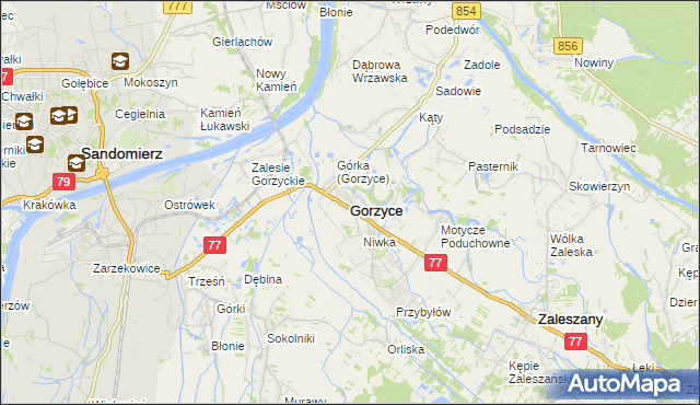 mapa Gorzyce powiat tarnobrzeski, Gorzyce powiat tarnobrzeski na mapie Targeo